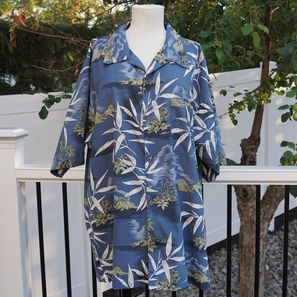 Blue Hawaiian-style Dad button up shirt - Picture 2 of 4